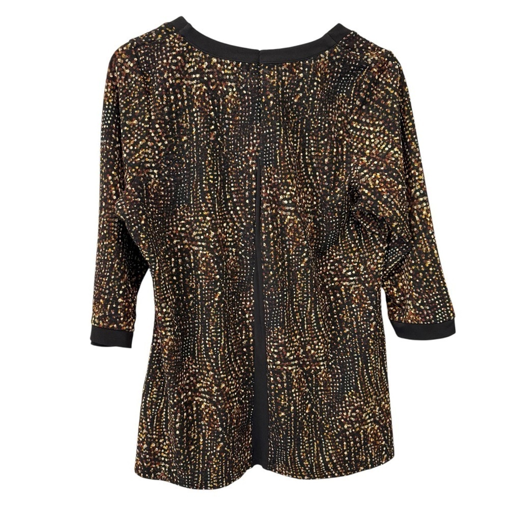 Allison Daley Tunic Blouse Earthtone Brown, Cream, Red Polka Dot 3/4 Sleeve - Picture 4 of 17